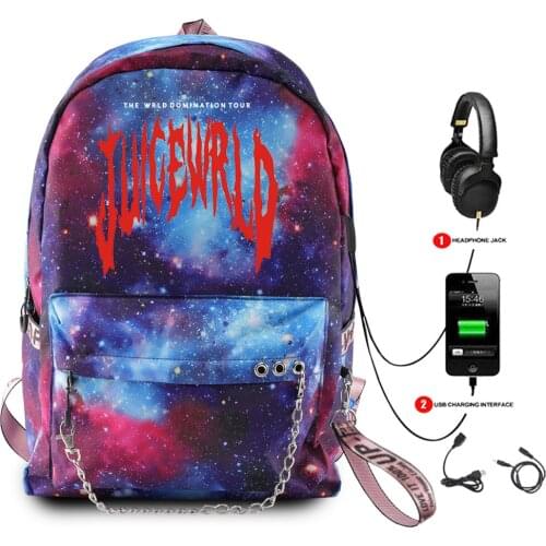 USB Backpack Juice Wrld Backpack Hip Hop Fashion Starry Sky Backpack Unisex School Bag Multifunction Waterproof Travel Backpack