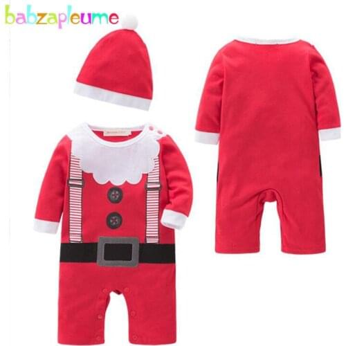 2Piece Spring Fall Newborn Christmas Clothes Set Cartoon Cute Long Sleeve Cotton Print Jumpsuit For Baby Boys Rompers+Hat 1961-1