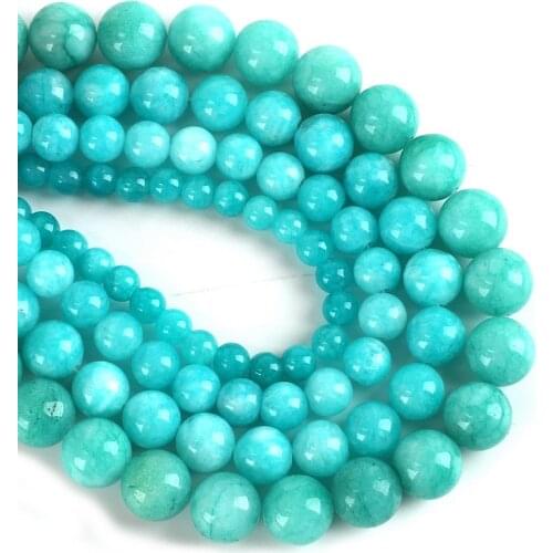High Quality 6 8 10 12mm Natural Fahion Blue Amazonite Round loose stone jewelry Beads 15" DIY Bracelet Necklace Wholesale