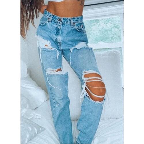 Women Cargo Pants Ripped Jeans Baggy Jeans 90s Skater Jeans Pantalones Mujer Summer Fashion Women Hole Denim Straight Leg Pants