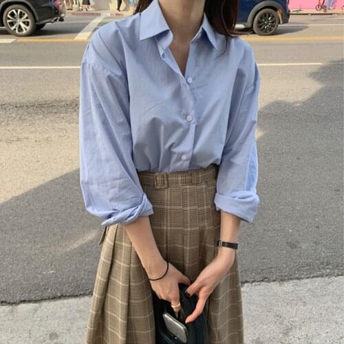 Johnature 2021 New Simple 5 Colors Women Tops Spring Korean Turn-down Loose Solid Color Button Female Shirts
