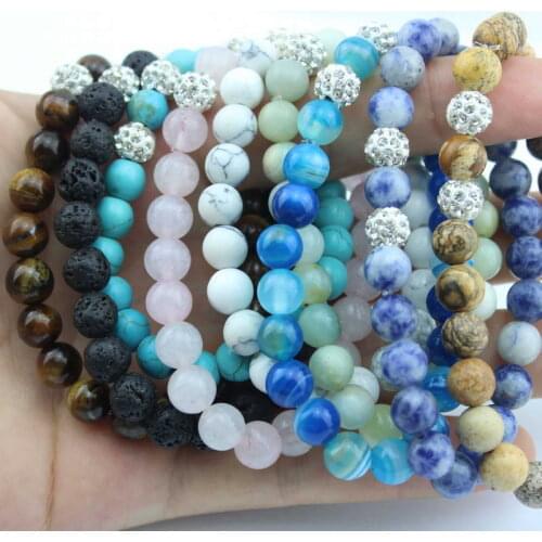 Natural Stone Beads Stacked Bracelet for Women Crystals Ball Charm Luxury Semi-precious Stones Stretch Bracelets