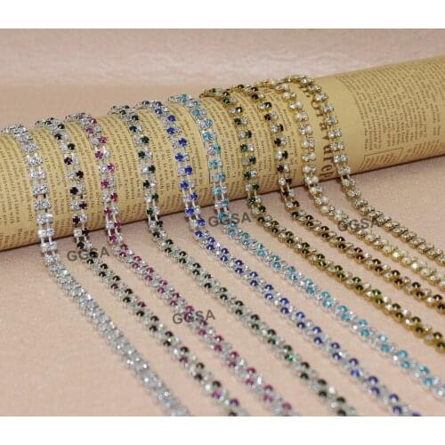 10Y 2 rows SS16 diamanate rhinestone chain DIY Wedding Browband Fuchsia Royal Red Pearl Aqua Alternated Crystal Chain Patterns