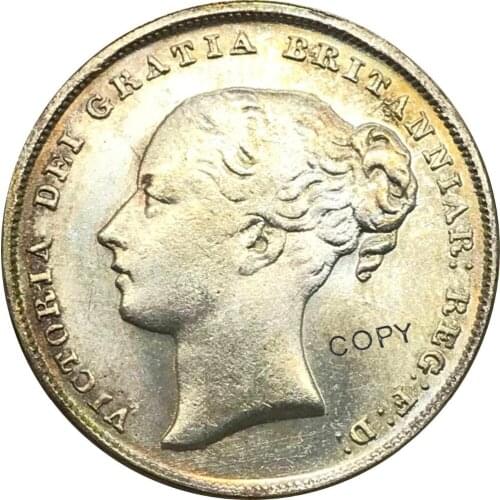 1850 United Kingdom 1 One Shilling Victoria 1st portrait Young head Cupronickel Plated Silver Collectibles Copy Coin
