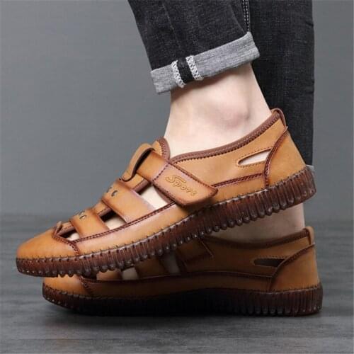 2021 Classic High Quality Leather Sandals Men Outdoor Casual Shoes Breathable Comfortable Hollow Out Fisherman Footwear Size 43
