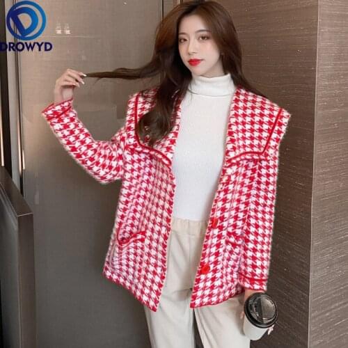 2021 Fashion Cardigan Sweater Jacket Female Korean Version Loose and Thin Temperament Top Trend Pink Plaid Single-breasted Coat