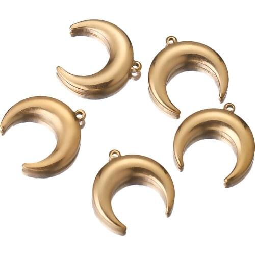 5pcs/lot Gold Horns Crescent Moon Stainless Steel Charm Pendants for DIY Connector Necklace Jewelry Making Supplies Wholesale