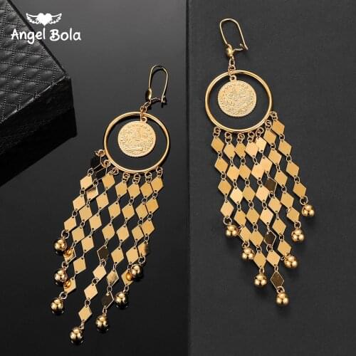 Arab African Style Middle East Muslim Gold-Color Ancient Coins Islamic Dangle Earrings Allah Jewelry for Turkish Woman