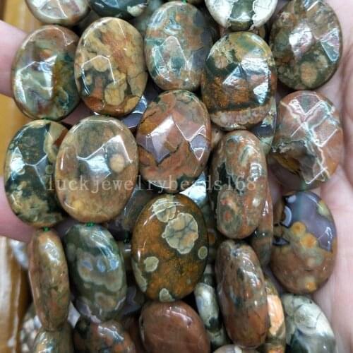 Free shipping 13x18mm Natural Faceted Rhyolite Oval Women Men Spacers Beads Strand 15.5" FG7993