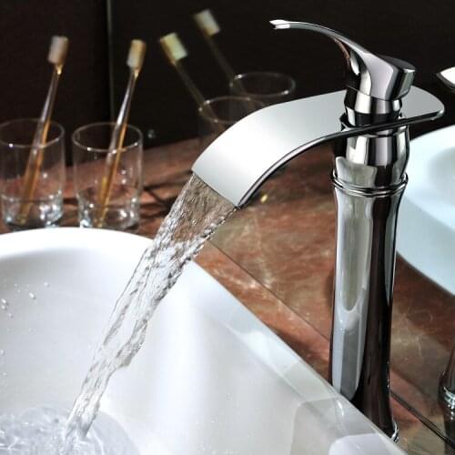 Free ship contemporary single hole Chrome Finish Bathroom Sink Tall Faucets Vessel Tap