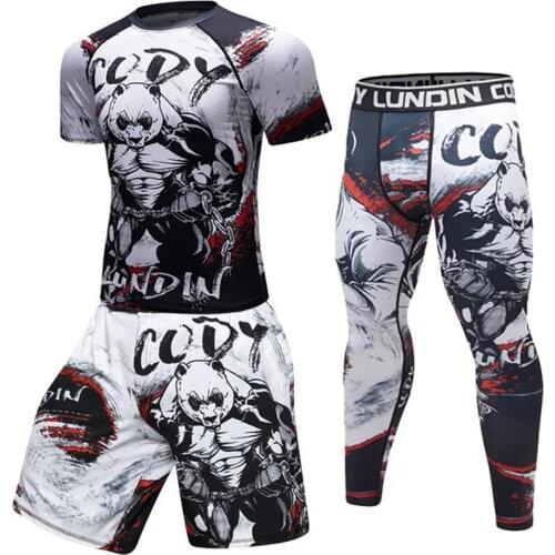 Brand Mens Sport Suit 3D Printed tracksuit Compression Shirts Men MMA Rashguard Body Building Running Tights Fitness Sports Set