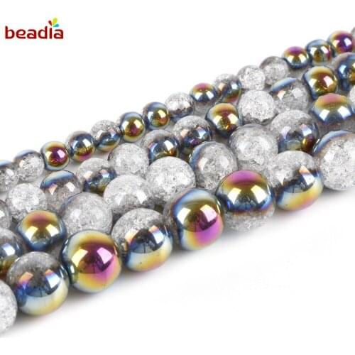 6/8/10/12mm One Side Plated Color Cracked Crystal Natural Stone Beads For Jewelry Making DIY Bracelet Necklace
