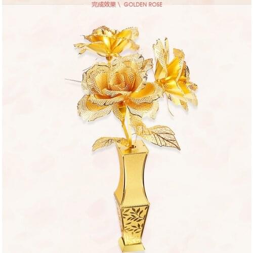 Piececool flower models 3D Metal Nano Puzzle Golden Rose Model Kits P050-G DIY 3D Laser Cutting Models Jigsaw Toys for adult