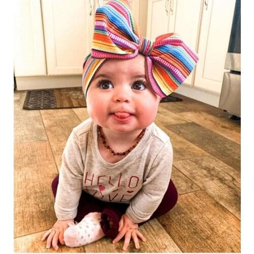 Big Bow Baby Headbands Adjustable Size Flower Printed Newborn Hair Bows Toddler Hair Accessories