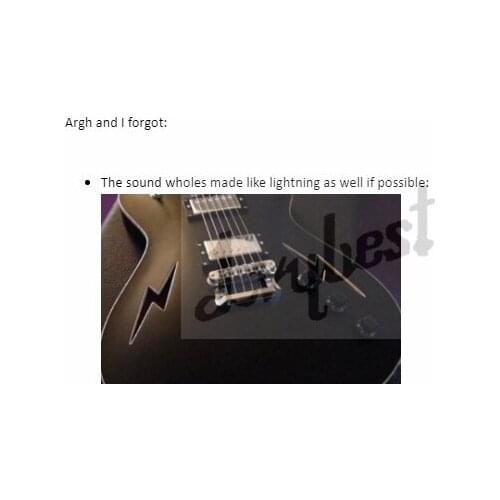 Electric guitar customized headstock and body shape,with lightening shape sound hole,black metalic finished, tune o matic bridge