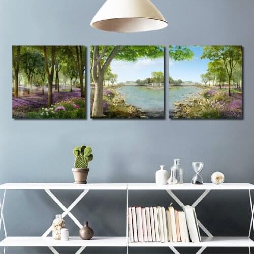 Suburban Landscape Canvas Painting Poster Flowers Tree River Pictures Living Room Home Decoration Painting Wall Art Print Poster