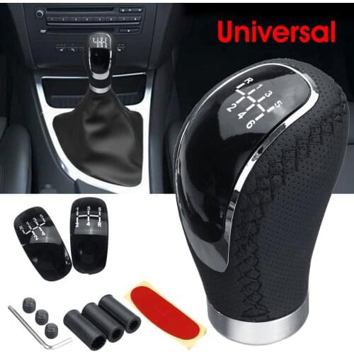 X-Universal Car PU Leather Gear Shift Knob Manual Transmission with Gear Knob Cap Cover 5/6 Speed Shifter Lever
