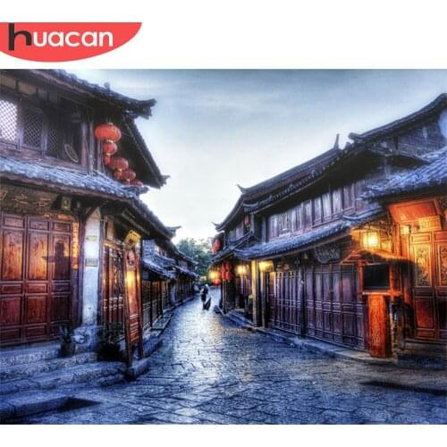 HUACAN Coloring By Number Town Landscape For Adults Picture By Numbers House Acrylic Paint On Canvas DIY Frame Home Decoration