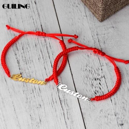 Dainty Customized Name Bracelet Nylon Rope Stainless Steel Nameplate Pendant Bracelet for Couple Personalized Gift Women Jewelry