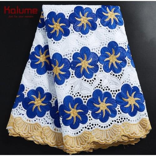 Kalume Dubai Fabric 100% Cotton Lace Fabric 5 Yards 100% Cotton Lace Fabric With Stones For Nigerian Men Women Dress Party F2308