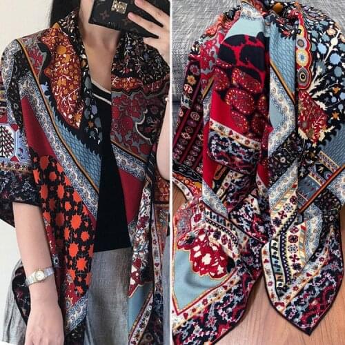 Cashmere silk blend twill women classic persian style print square scarf shawl pashmina 130x130cm