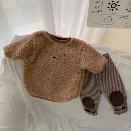 2021 Baby Spring New Warm Plush Bear Bodysuit Toddler Girls Fleece Clothes Infant Boys Jumpsuit
