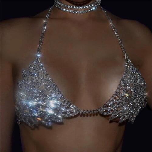 Luxury Full Crystal Shiny Rhinestone Sexy Chain Jewellery Bra and Thong Body Chain for Women Underwear Set Hollow Luxury Gifts