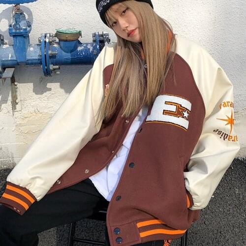 Harajuku Plus Size 2XL Streetwear Outerwear Goth Japanese Brown Jacket Baseball Bomber Female Zipper Jacket Women Clothing