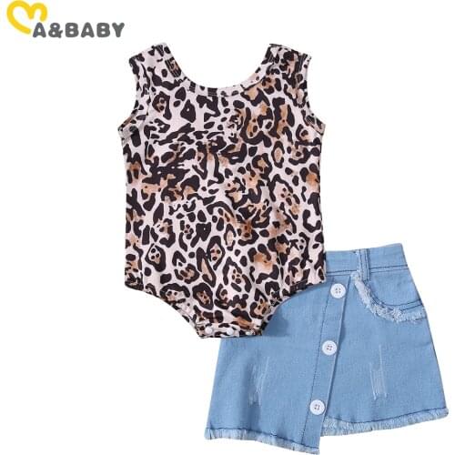 Ma&Baby 0-24M Summer Newborn Infant Baby Girl Leopard Outfits Sleeveless Rompers Denim Skirts Outfits Costumes
