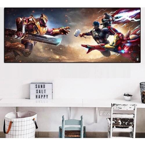 Marvel Avengers VS Thanos Canvas Painting Superhero Movie Large Poster Wall Art Captain America Picture Living Room Home Decor