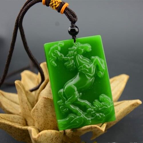 Natural Green Hand Carved Ma Ping'an Jade Pendant Fashion Boutique Jewelry Mens and Womens Horse To Success Necklace