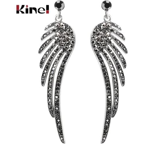 Kinel 2017 New Charm Womens Drop Earrings Fashion Long Rhinestone Angel Wings Feather Crystal Earrings Vintage Jewelry