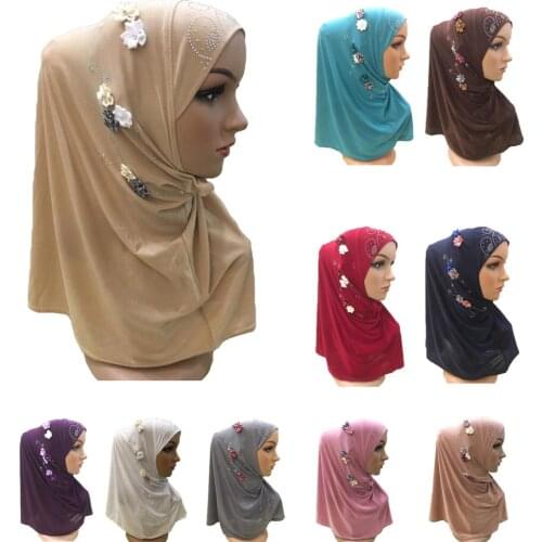 New Ramadan Muslim Women Flower Hijab Amira Scarf Islamic Headwear Shawl Turban Caps Islamic Turban Headscarf Prayer Hat Fashion