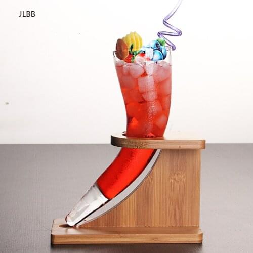 Distinctive Originality Ox Horn Model Cocktail Cup Bamboo Holder Set For Bar Draft Beer Glass Shelf Juice Special Drinks Glasses