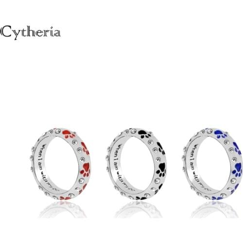Pet paw prints rings Pet lover Dog Cat Memorial Blue red black Enamel Ring ring men Cute Puppy Paw Party Ring Jewelry Girls