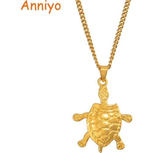 Anniyo PNG Small Tortoise Pendant Necklaces for Women Girls Gold Color Jewelry Turtle Gifts #006709