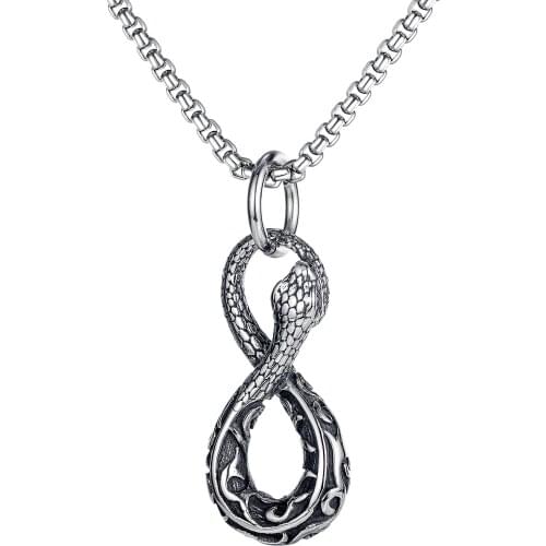 Cyue Mens Fashion Retro Trendy Punk Stainless Steel Necklace Hip Hop 8 Character Snake Pendant