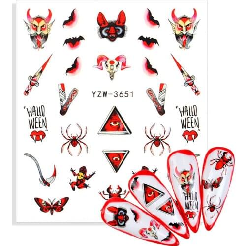 Halloween Water Transfer Nail Art Sticker Cute Cartoon Skull Spider Butterfly Bat Design Nails Decora Decals DIY Manicure Tools