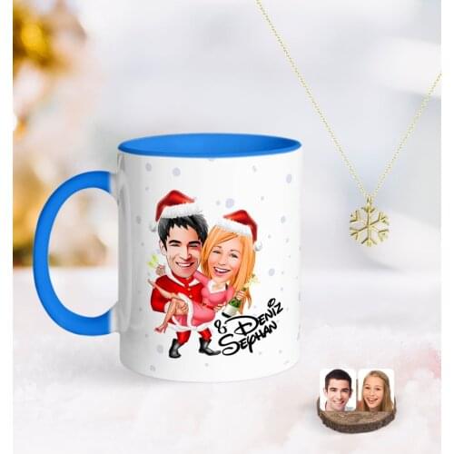 Personalized New Year Valentine Caricature Of Blue mug And Snow Them Kolye-2