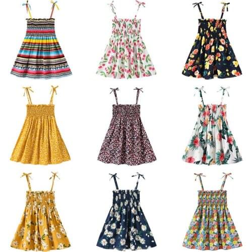Summer New Baby Girl Dress Kids Holiday Beach Vest Suspenders Dress Lovely Sweet Flower Print Princess Dress Girls Clothes
