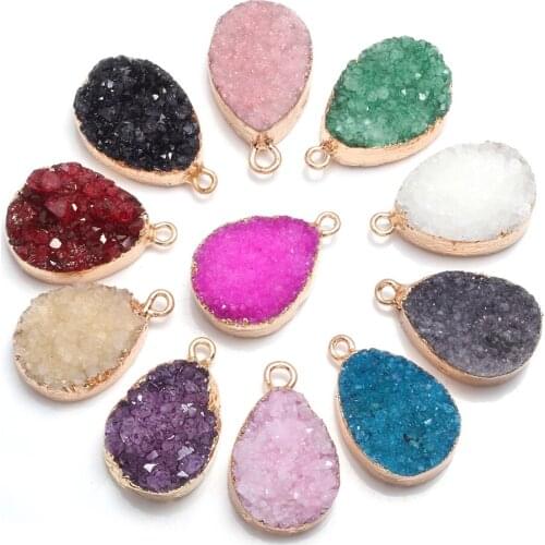 Natural Stone Drop-shaped Agatess Crystal Druzy Pendants Charms for Jewelry Making DIY Fit Necklaces Bracelet Earrings
