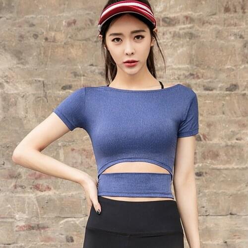 Sexy Women Workout Shirt Short Sleeves Hollow Out Crop Top Long Sleeve Finger Slim Sport Shirts Breathable Quick Dry Yoga Top