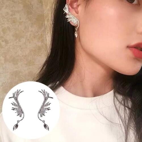 Ear Crawler Earrings Climbers Angel Wing Ear Cuff Pin Zircon Studs without Ear Hole Ear Bone Clip TT@88