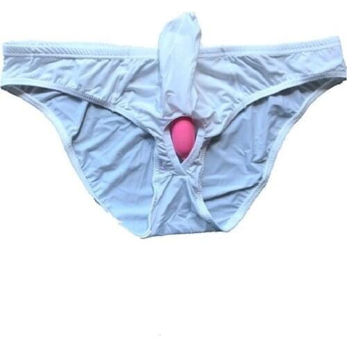 Charm Man Ice Silk Elephant Trunk Briefs Separation Penis Scrotum Role Playing Gladiator Costume Open Testis Erogenous Underwear