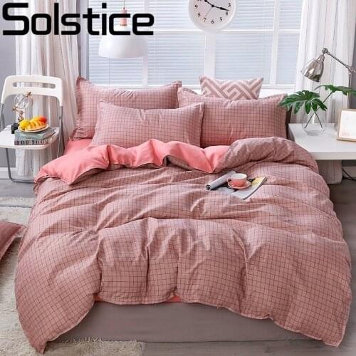 Solstice Simple stylish pink small lattice Comforter Bedding Sets Bed Linen Bedclothes Pillowcase Printing Bed Sheet Duvet Cover