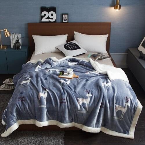Lamb Thick Blanket Blue Winter Warm Large Nordic Fluffy Comfy Bed Cover Blanket Luxury Mantas De Cama Household Goods DG50B