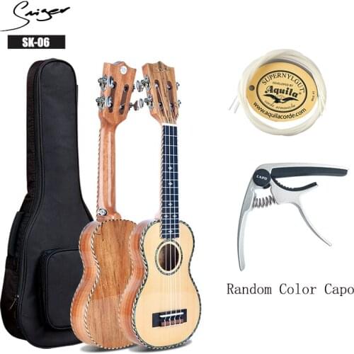 Smiger SKS-06 Solid Spruce Ukulele 21 Inch Soprano Ukulele High-Gloss Spalted Maple B&S 4 Strings Guitar Music Instrument