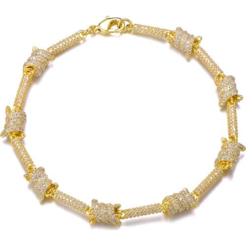 Hip Hop Mens Gold Color Wire Bracelet Cuban Chain Full of Zircon Bracelets Crystal Miami Hip Hop For Men