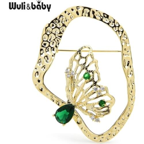 Wuli&baby Green Crystal Butterfly Brooches For Women Weddings Party Office Brooch Pins Gifts