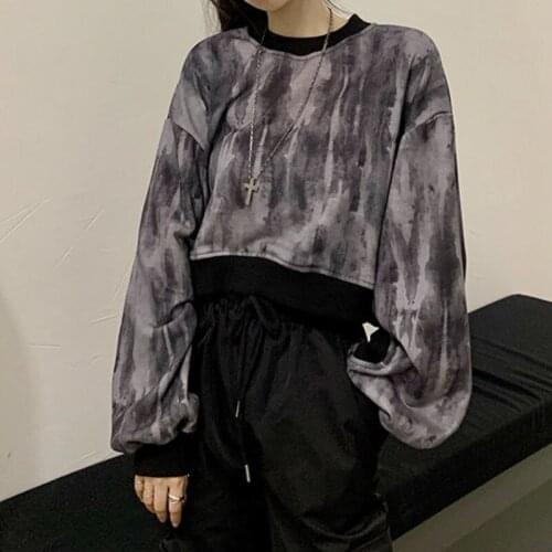 SXGOTH Hoodie Halloween Costumes Streetwear Grunge Automne Women Ropa Holloe Sleeve Long Sleeve Emo Tie Dye Baggy Egirl Crewneck